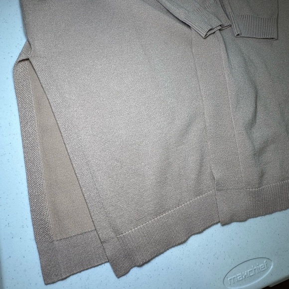 Love Scarlett Long Tan/Beige Long Open Front Cardigan Sweater Size M Side Slit - Picture 5 of 9